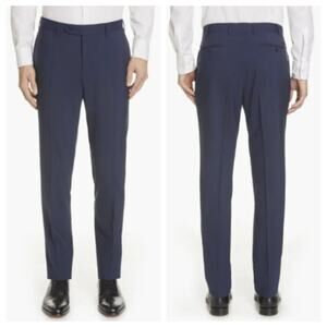NWT CANALI Men's Flat Front Classic Fit Wool Trouser Navy Size 37
